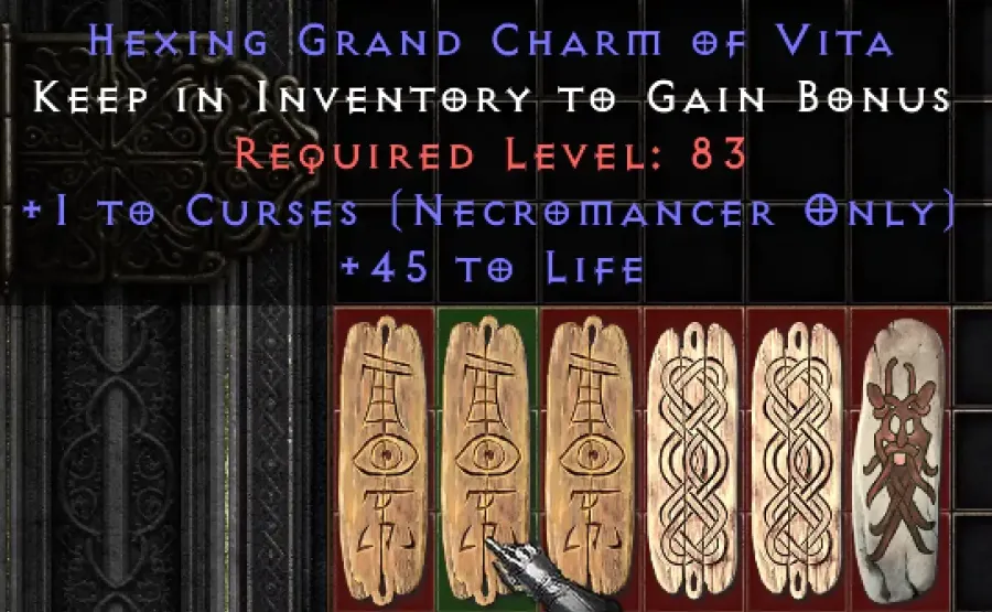 Hexing Grand Charm Of Vita 45 Life 1 Necromancer Curses D2r