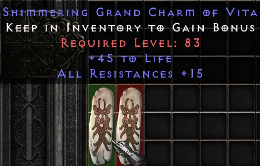 Shimmering Grand Charm Of Vita 45 Life All Resistances 15 D2r
