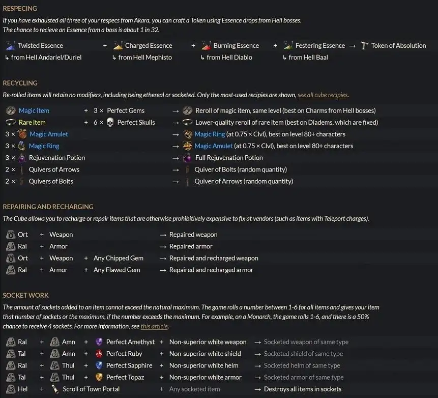 Diablo Ii Respecing Recycling Repairing Socket Work